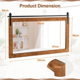 Costway Bathroom Wall Mounted Mirror Rustic Decorative Wall Mirror W/ Wood Frame - thumbnail 2