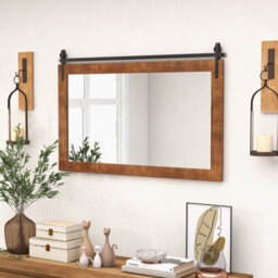 Costway Bathroom Wall Mounted Mirror Rustic Decorative Wall Mirror W/ Wood Frame