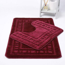 Diem Bath Mat 2 Piece Set Non-Slip Pedestal And Bath Mat Toilet Bathroom Rug - Wine Red