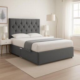 Grey Plush 3Ft Single Bed With Matttress  2 Storage Drawers And 20 Inch Chesterfield Headboard - thumbnail 3