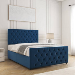 Bsspoke Maya Divan Bed Blue Plush Velvet 24Inch Headboard & 20Inch Footboard No Mattress No Drawers In 3Ft 4Ft 4Ft6 5Ft 6Ft - thumbnail 3