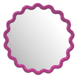 Deenz Striking Wave Edges Design Round Wall-Mounted Playful Ideal Mirror Pink Hue Glass And Pp Framed 50 X 2.5 Cm
