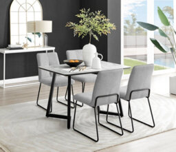 Furniturebox Uk Carson White Marble Effect Dining Table & 4 Light Grey Halle Chairs - thumbnail 1