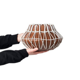 Beliani Stonewear Terracotta Vase With Rattan Braid, Natural Brown, W27 X D27 X H22 Cm - thumbnail 1