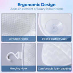 Spa Bath Pillow With Suction Cups, Non-Slip Ergonomic 4D Bathtub Pillow For Head, Shoulder, Neck And Back Support, Fits Any Tub - thumbnail 7