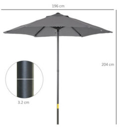 Outsunny 2M Parasol Patio Umbrella, Outdoor Sun Shade With 6 Ribs Dark Grey - thumbnail 3