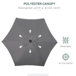 Outsunny 2M Parasol Patio Umbrella, Outdoor Sun Shade With 6 Ribs Dark Grey - thumbnail 6