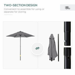 Outsunny 2M Parasol Patio Umbrella, Outdoor Sun Shade With 6 Ribs Dark Grey - thumbnail 4