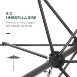 Outsunny 2M Parasol Patio Umbrella, Outdoor Sun Shade With 6 Ribs Dark Grey - thumbnail 5