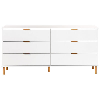 Wyld and Coco Aurora Home 6 Drawer Chest White With Gold Handles And Solid Wood Legs - Wide 158Cm. - image 1