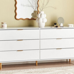 Wyld and Coco Aurora Home 6 Drawer Chest White With Gold Handles And Solid Wood Legs - Wide 158Cm. - thumbnail 2
