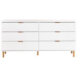 Wyld and Coco Aurora Home 6 Drawer Chest White With Gold Handles And Solid Wood Legs - Wide 158Cm. - thumbnail 1