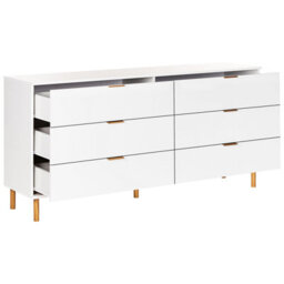Wyld and Coco Aurora Home 6 Drawer Chest White With Gold Handles And Solid Wood Legs - Wide 158Cm. - thumbnail 6