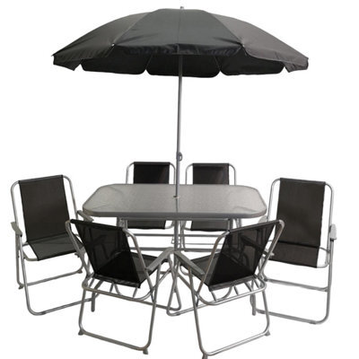 Samuel Alexander 6 Person Garden Furniture Patio Set Table, 6 Chairs & Parasol - image 1