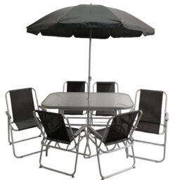 Samuel Alexander 6 Person Garden Furniture Patio Set Table, 6 Chairs & Parasol - thumbnail 1