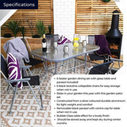 Samuel Alexander 6 Person Garden Furniture Patio Set Table, 6 Chairs & Parasol - thumbnail 7