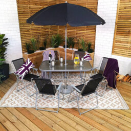 Samuel Alexander 6 Person Garden Furniture Patio Set Table, 6 Chairs & Parasol - thumbnail 9