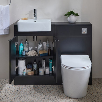 Homestylestore 1050mm Black Grey Bathroom Combination Vanity Wc Unit With Toilet Pan And Chrome Finger Pull Handle - image 1