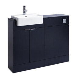 Homestylestore 1050mm Black Grey Bathroom Combination Vanity Wc Unit With Toilet Pan And Chrome Finger Pull Handle - thumbnail 2
