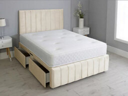 Comfy Deluxe 6Ft Superking Panel Cream Plush Divan Bed Set Headboard & Footboard 2 Drawers Left Side - thumbnail 1