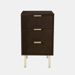 Ohs Ribbed 3-Drawer Bedside Cabinet Engineered Wood Nightstand Office - Dark Wood - thumbnail 2