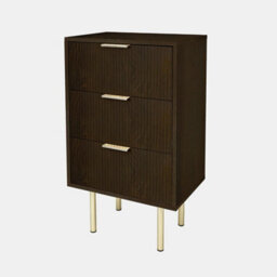 Ohs Ribbed 3-Drawer Bedside Cabinet Engineered Wood Nightstand Office - Dark Wood - thumbnail 3