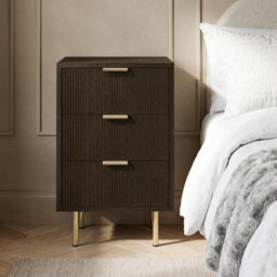 Ohs Ribbed 3-Drawer Bedside Cabinet Engineered Wood Nightstand Office - Dark Wood