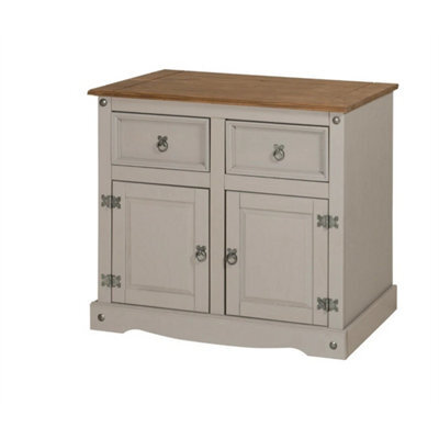 Sideboard 2 Door Grey Wax Painted Solid Wooden Pine Wood Dresser Drawers - image 1