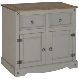 Sideboard 2 Door Grey Wax Painted Solid Wooden Pine Wood Dresser Drawers - thumbnail 4
