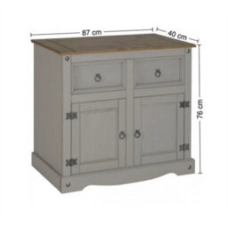 Sideboard 2 Door Grey Wax Painted Solid Wooden Pine Wood Dresser Drawers - thumbnail 2
