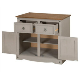 Sideboard 2 Door Grey Wax Painted Solid Wooden Pine Wood Dresser Drawers - thumbnail 3