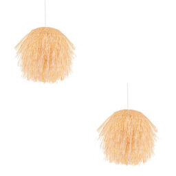 Loops Stylish 2 Pack Of Handmade Natural Rattan Ceiling Pendant Lights - E27 And B22 Compatible