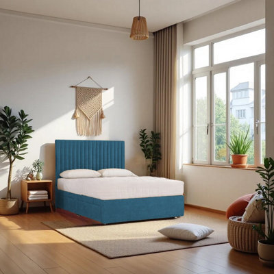 "Knight Sleep Emily Sky Plush 4Ft Bed Set With Mattress, 2 Drawers Same Side & 24""headboard - Small Double" - image 1