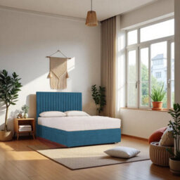 "Knight Sleep Emily Sky Plush 4Ft Bed Set With Mattress, 2 Drawers Same Side & 24""headboard - Small Double"