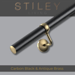 Stiley Living Carbon Black Woodgrain Effect/antique Brass Stair Handrail Kit 2.4M, Wall Mounted Banister Rail, 10Yr Guarantee - thumbnail 1
