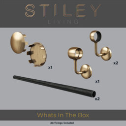 Stiley Living Carbon Black Woodgrain Effect/antique Brass Stair Handrail Kit 2.4M, Wall Mounted Banister Rail, 10Yr Guarantee - thumbnail 2