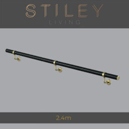 Stiley Living Carbon Black Woodgrain Effect/antique Brass Stair Handrail Kit 2.4M, Wall Mounted Banister Rail, 10Yr Guarantee - thumbnail 3