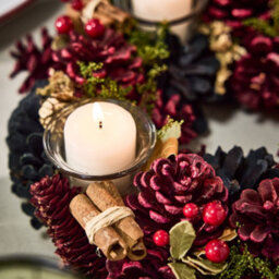 Dibor Cinnamon Pine Round Table Centrepiece Christmas Decoration Candle Holder Tealight Holder 30Cm - thumbnail 4