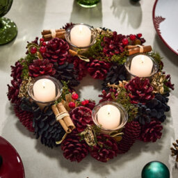 Dibor Cinnamon Pine Round Table Centrepiece Christmas Decoration Candle Holder Tealight Holder 30Cm - thumbnail 1