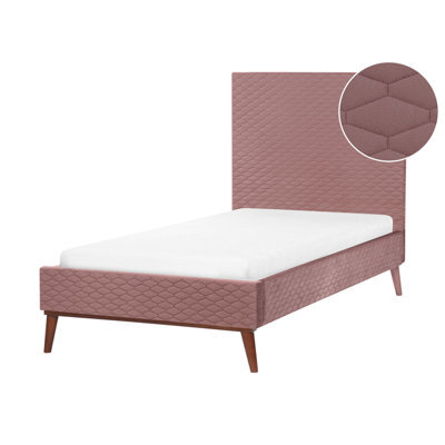Beliani Bed Velvet Bayonne 90 X 200 Cm (Eu Single) Pink - image 1