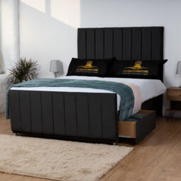 UKBEDFURNITURE Hampton Black Plush  Divan Bed Base With 26 Inch Headboard & 10 Inch Orthopaedic Mattress - No Storage - thumbnail 2