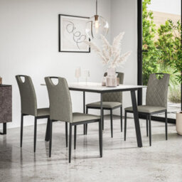 More4Homes Haydon Extending Dining Table + Chairs- White Marble Effect Table Top W Black Legs + Monza Linen Dining Chair Set Of 6 (Grey) - thumbnail 2