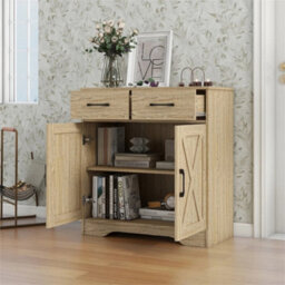 2 Doors 2 Drawers / Natural Storage Console Cabinet With Wooden Top Farmhouse Sideboard - thumbnail 5