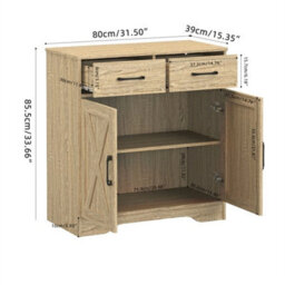 2 Doors 2 Drawers / Natural Storage Console Cabinet With Wooden Top Farmhouse Sideboard - thumbnail 2