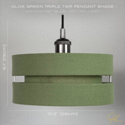 Happy Homewares Contemporary Olive Green Linen Fabric Triple Tier Ceiling Pendant Light Shade - thumbnail 7