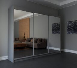 RAC3 Sliding Wardrobe With Mirror Space Saving Bedroom Wardrobe, Contemporary Bedroom Sliding Wardrobe & Mirror Wardrobe (Grey 250Cm) - thumbnail 1
