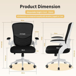 Onemill Mid-Back Ergonomic Office Chair With Flip-Up Armrests, Lumbar Support And Adjustable Height For Home Office-White - thumbnail 3