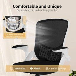 Onemill Mid-Back Ergonomic Office Chair With Flip-Up Armrests, Lumbar Support And Adjustable Height For Home Office-White - thumbnail 4