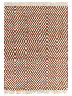 Handmade Kilim Modern Rust Geometric Cotton Jute Rug For Living Room And Bedroom-200Cm X 290 Cm