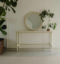 Statement Furniture Cromwell Round Wall Mirror With Bobbin Design Wooden Frame 77Cm - Linen - thumbnail 2